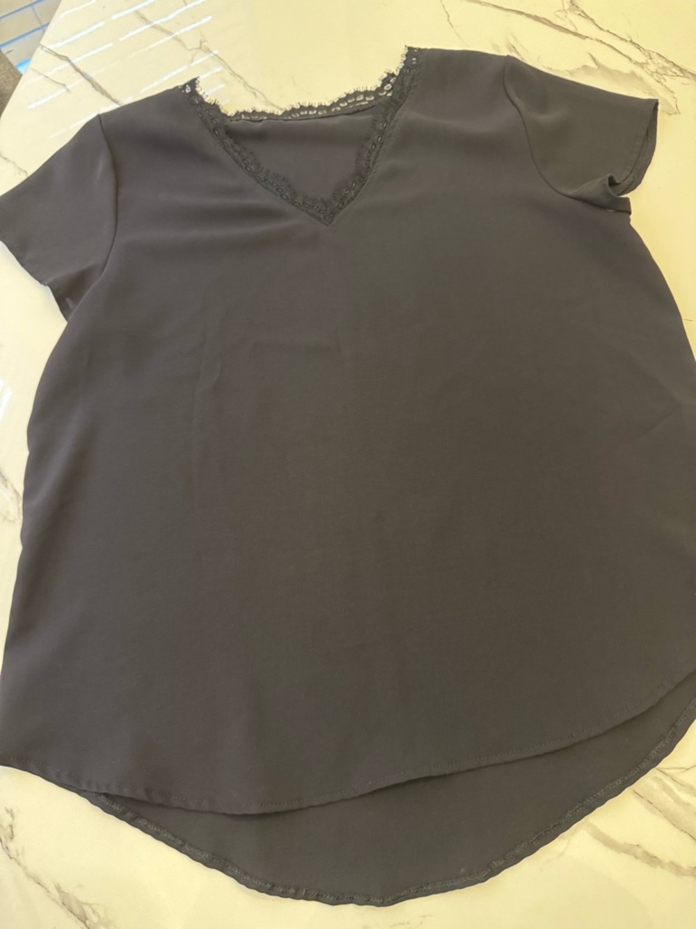 Women's Lace-Trim V-Neck Top in Charcoal Gray
